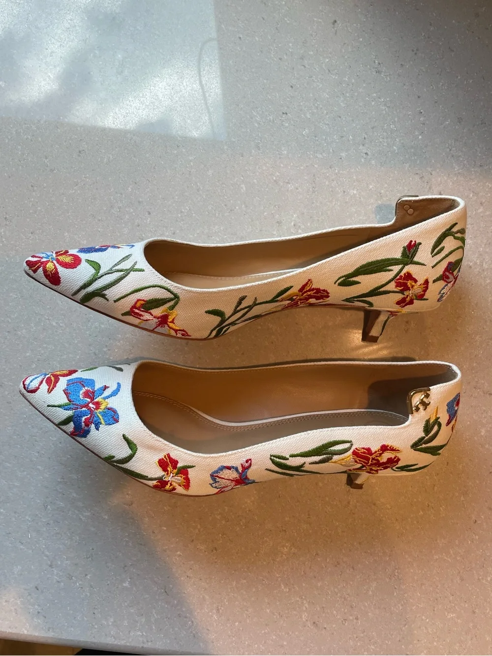 Tory Burch Elizabeth Ivory Floral Kitten Heel
